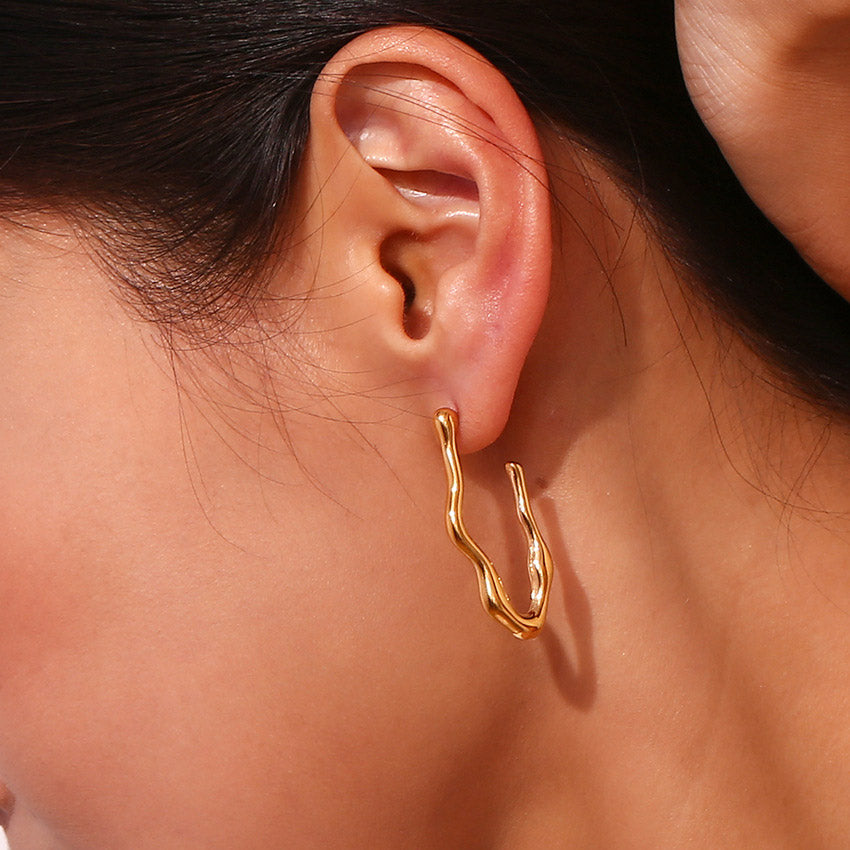 wave V-shaped women gold plated jewerly stainless steel fashion ear hoop