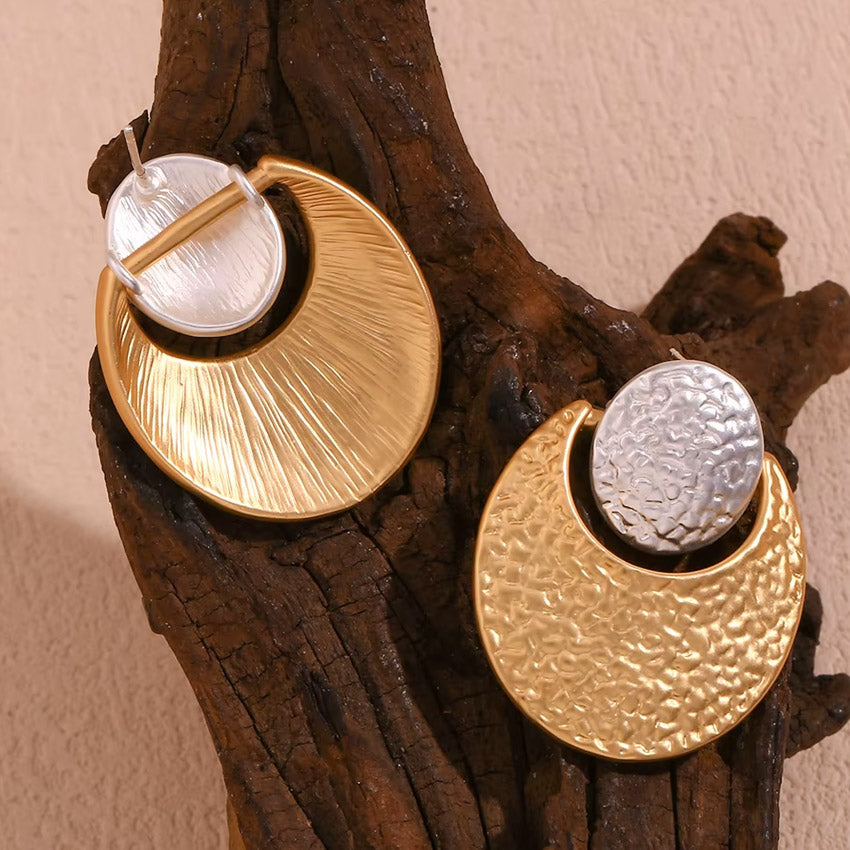 oval stainless steel two tone hammered earrings