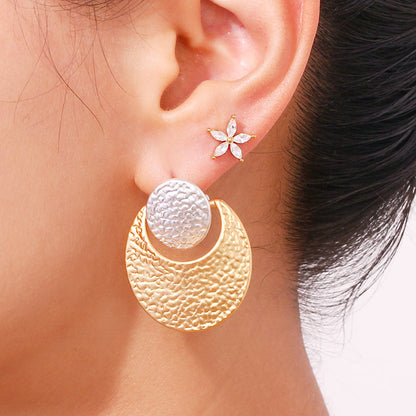 two tone hammered drop earrings