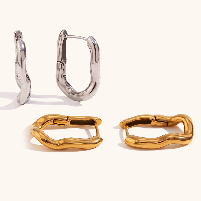 Women stainless steel tarnish free rectangular huggie hoop earrings