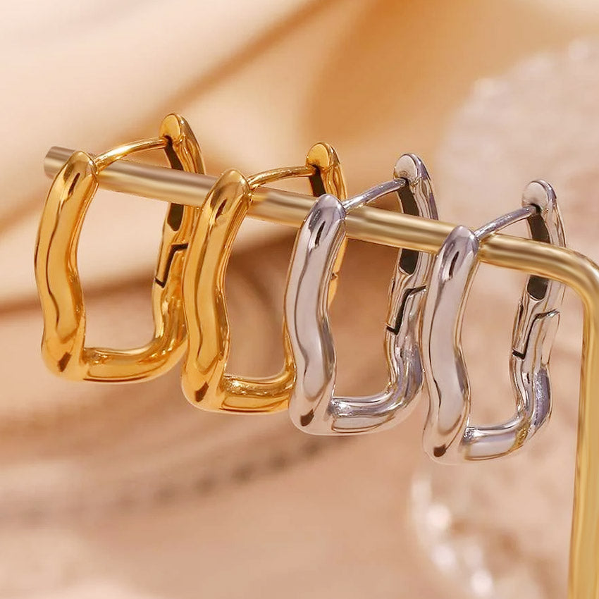 stainless steel tarnish free rectangle 
hoop earrings