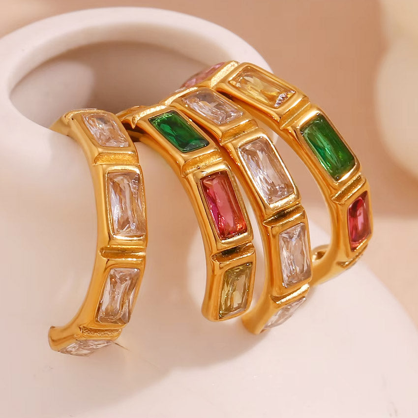 stainless steel zircon gold plated c-shaped ear hoop