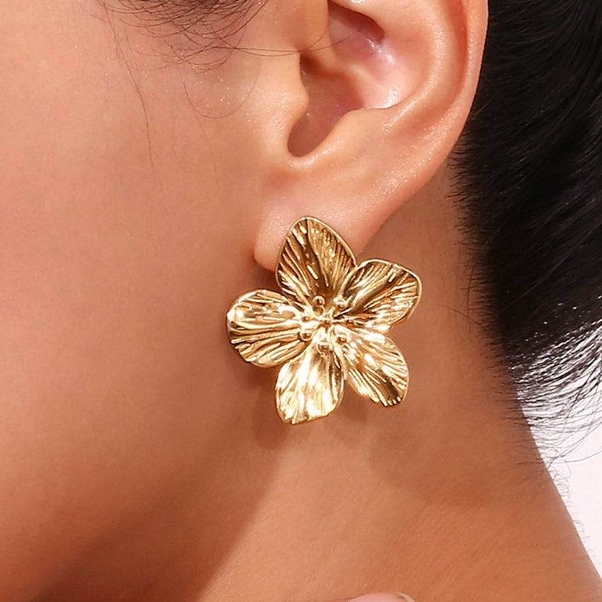 stainless steel gold plated hypoallergenic waterproof large flowers earrings