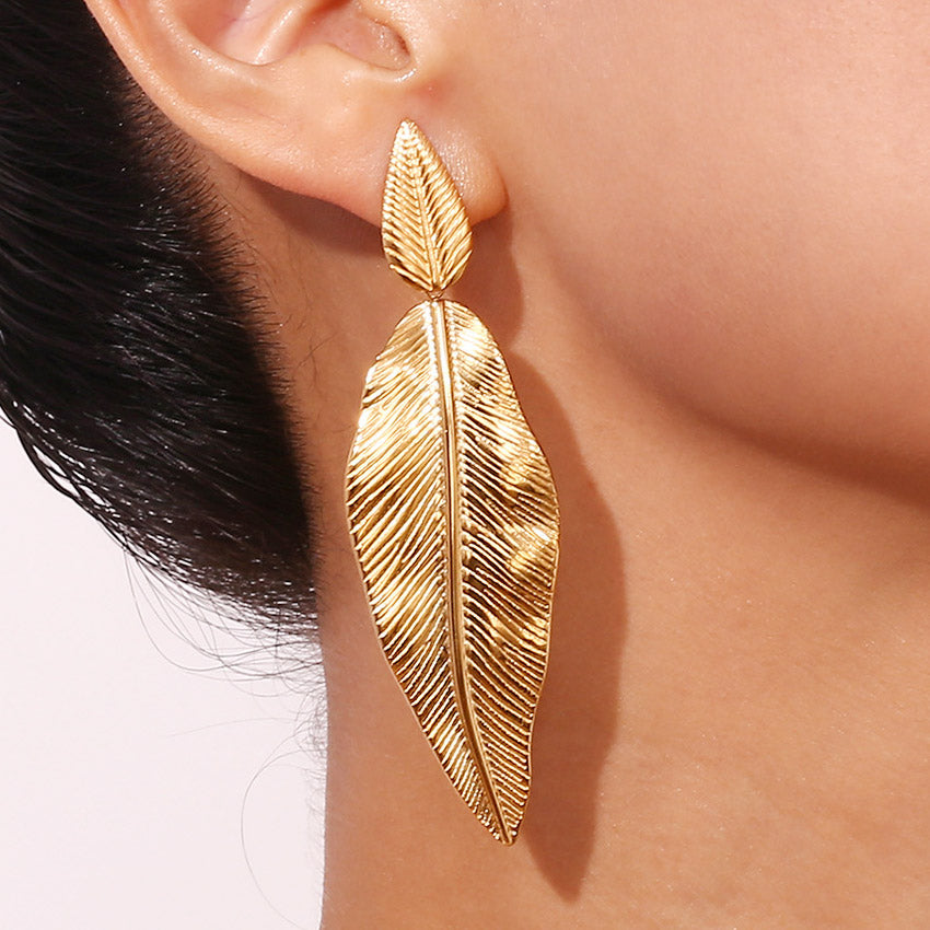 boho summer jewelry women gold drop stainless steel leaf earrings