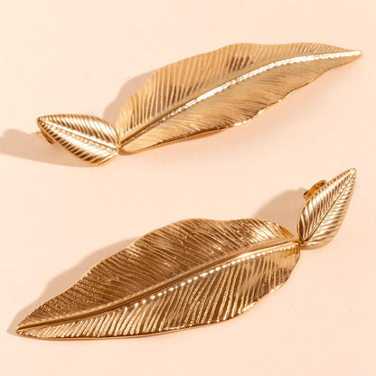 boho summer jewelry women gold drop metal leaf earrings