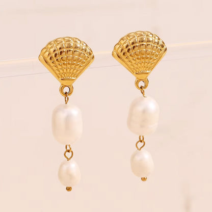 shell tassel freshwater pearl drop earrings