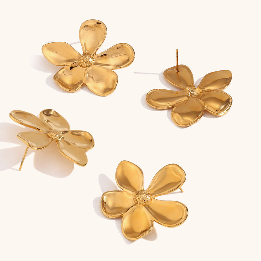 Women big stainless steel 18k gold daisy flower petal earrings (5 pairs)