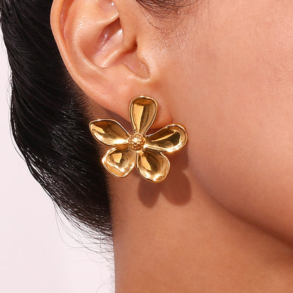 Women big stainless steel daisy flower petal earrings