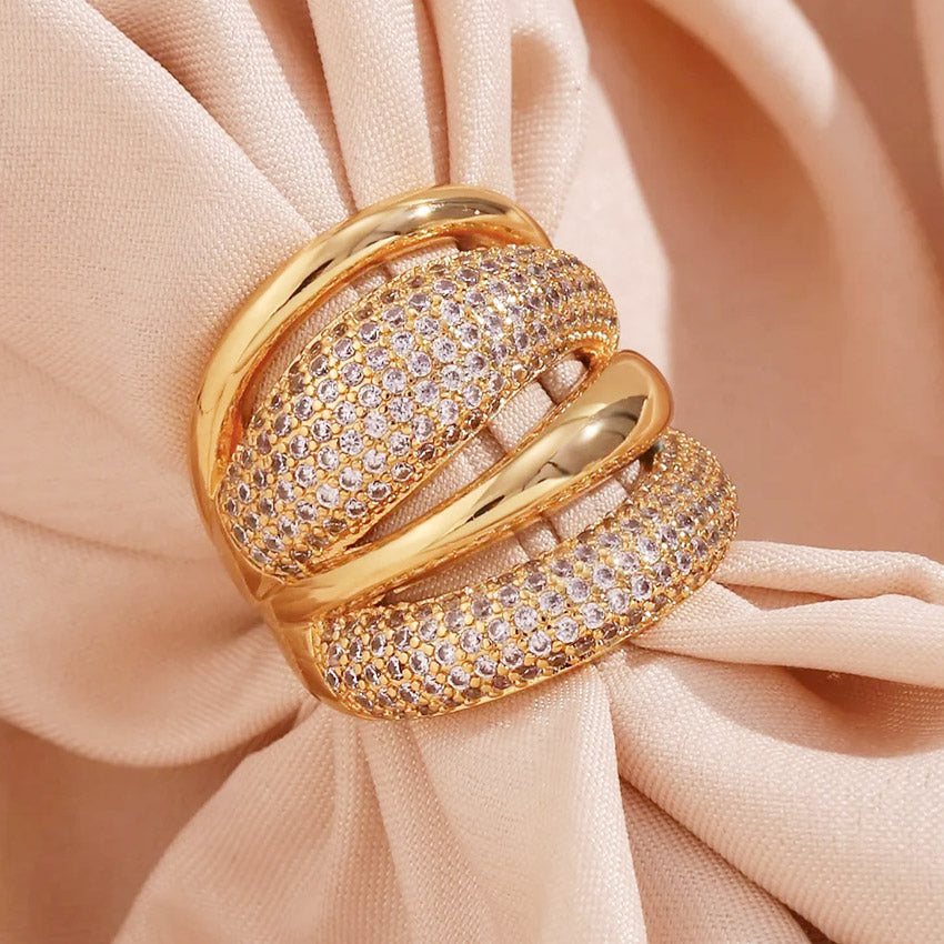 cz gold plated stainless steel chunky rings