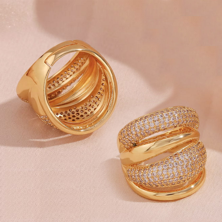 cz chunky 18k gold plated stainless steel rings