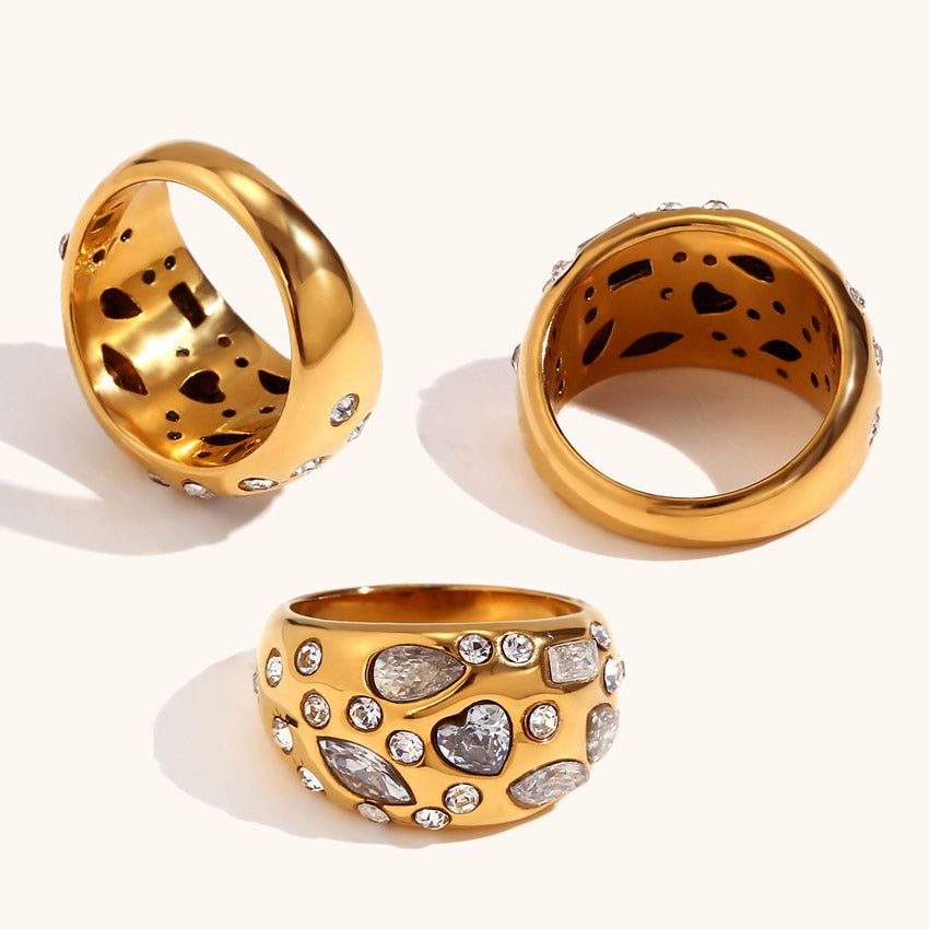 cz pave zircon heart dome rings gold plated