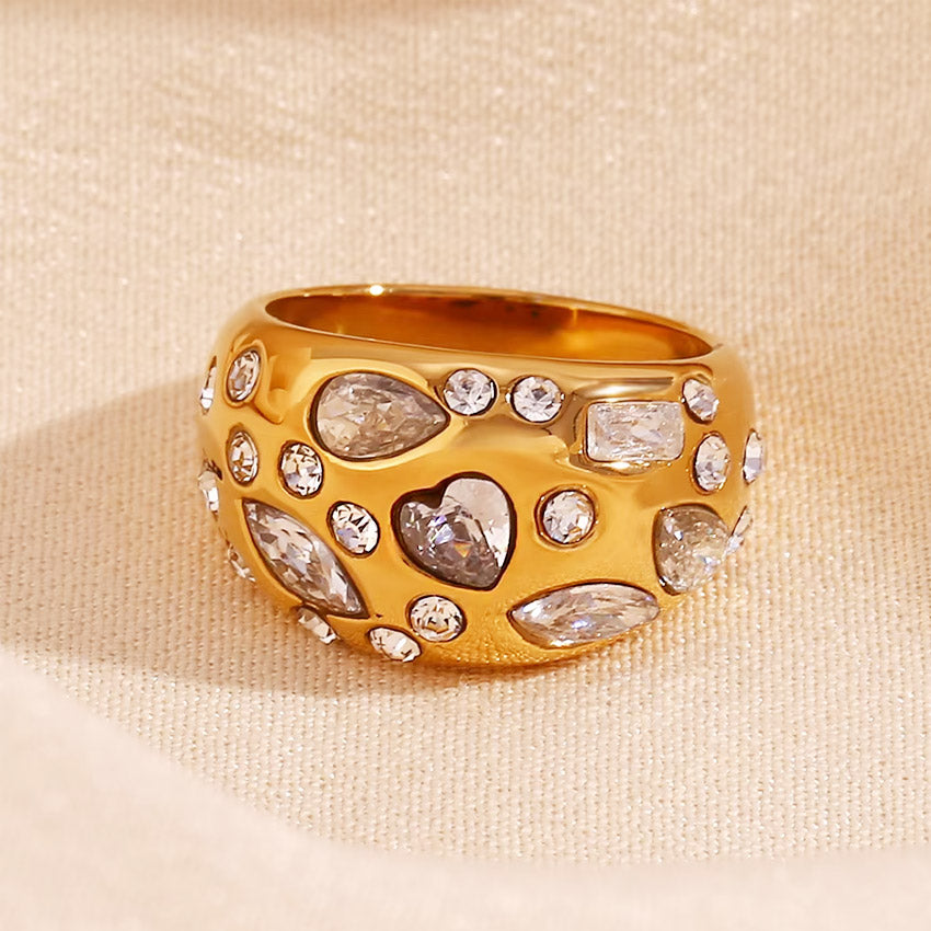 gold plated zircon heart ring