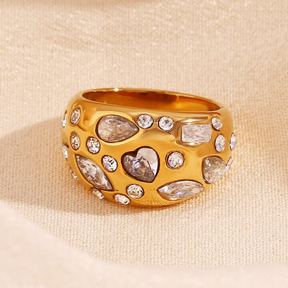 gold plated zircon heart ring