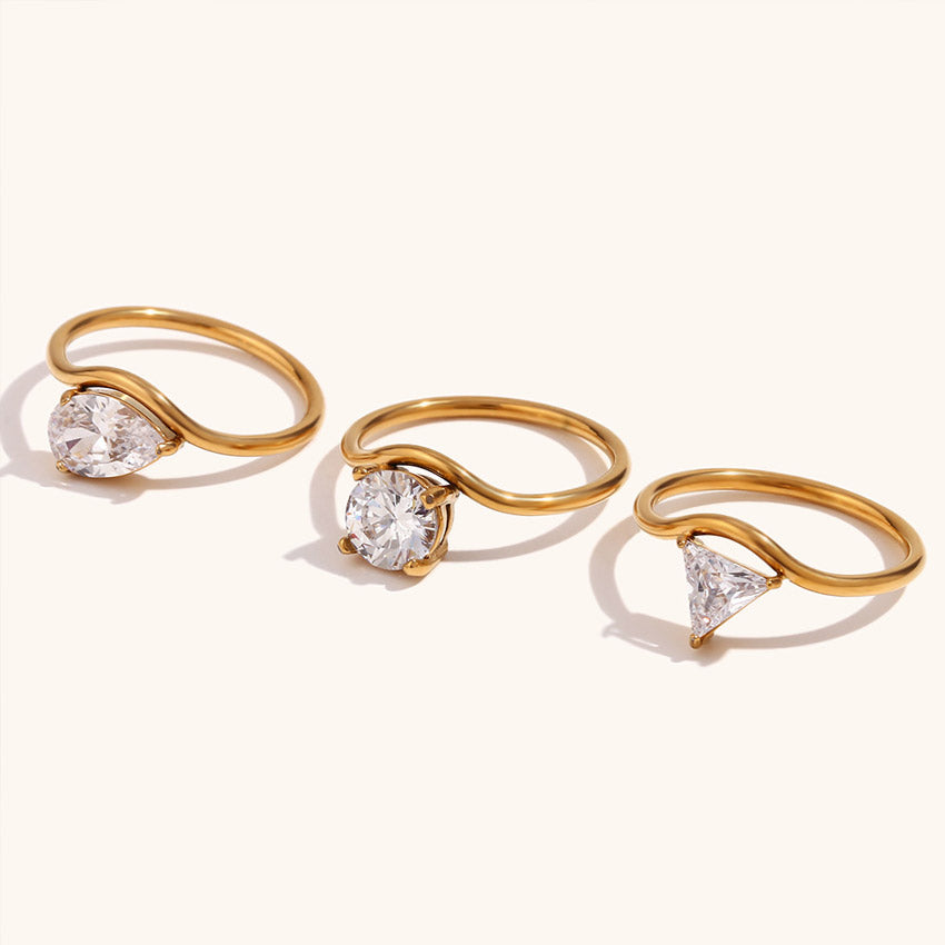 Stackable Wavy Zircon Solitaire Ring