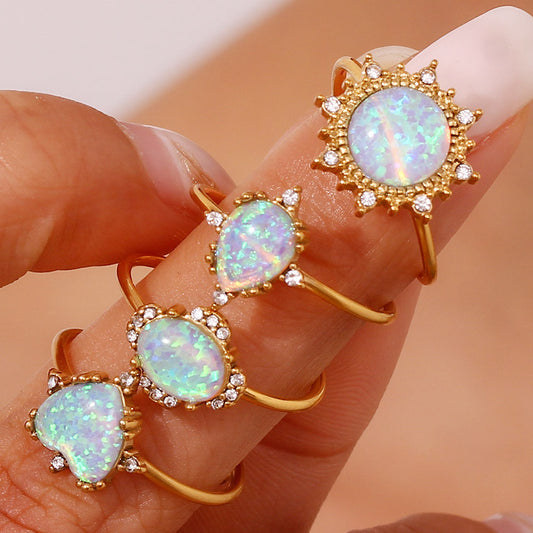 adjustable stainless steel high end beautiful opal rings for women