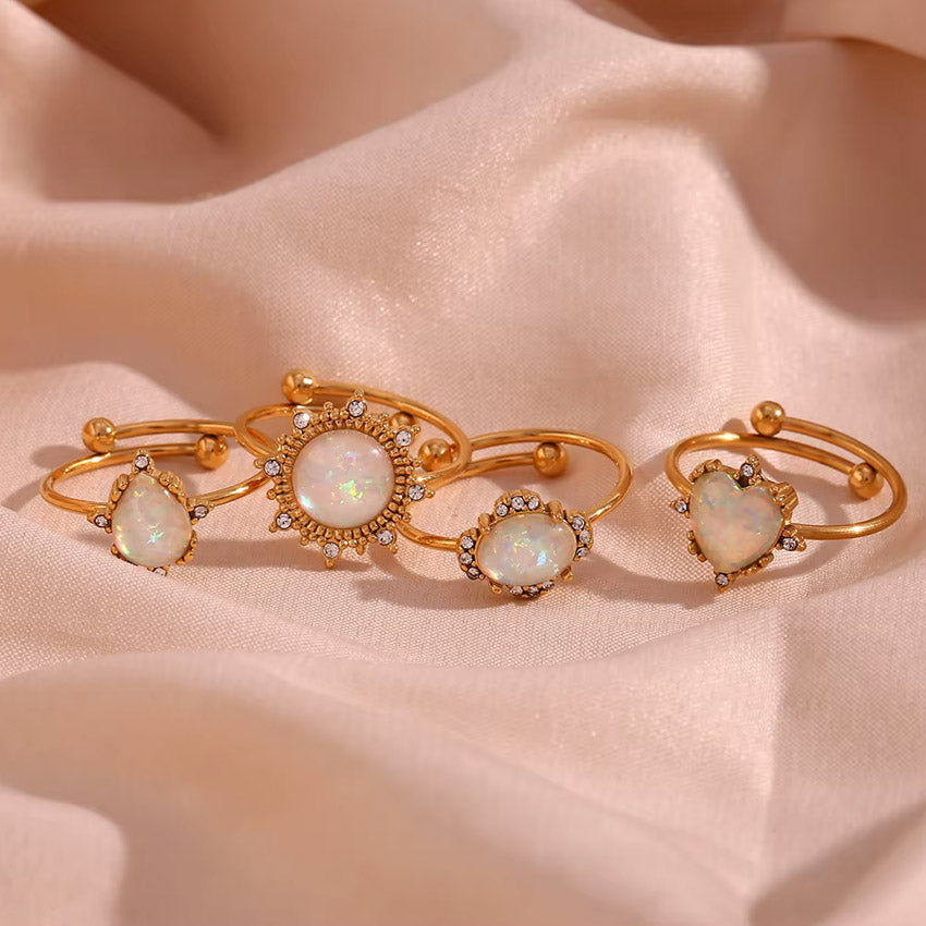 adjustable gold stainless steel opal stone rings for women