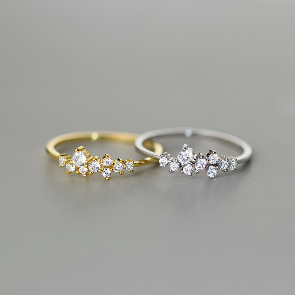 925 Sterling Silver Minimalist Irregular Zirconia Starry Dot Ring Set of 5