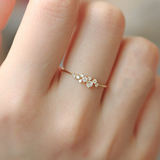 925 Sterling Silver Minimalist Irregular Zirconia Starry Dot Ring Set of 5