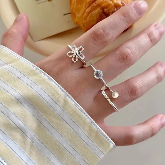 Sterling Silver Fresh Sweet Bloom Series Open Ring Set of 5
