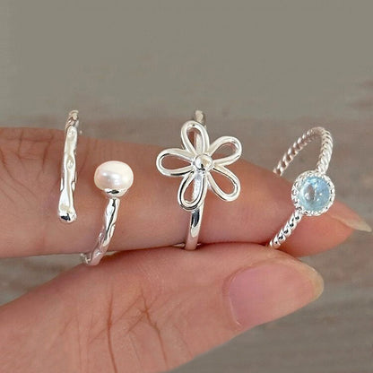 Sterling Silver Fresh Sweet Bloom Series Open Ring Set of 5