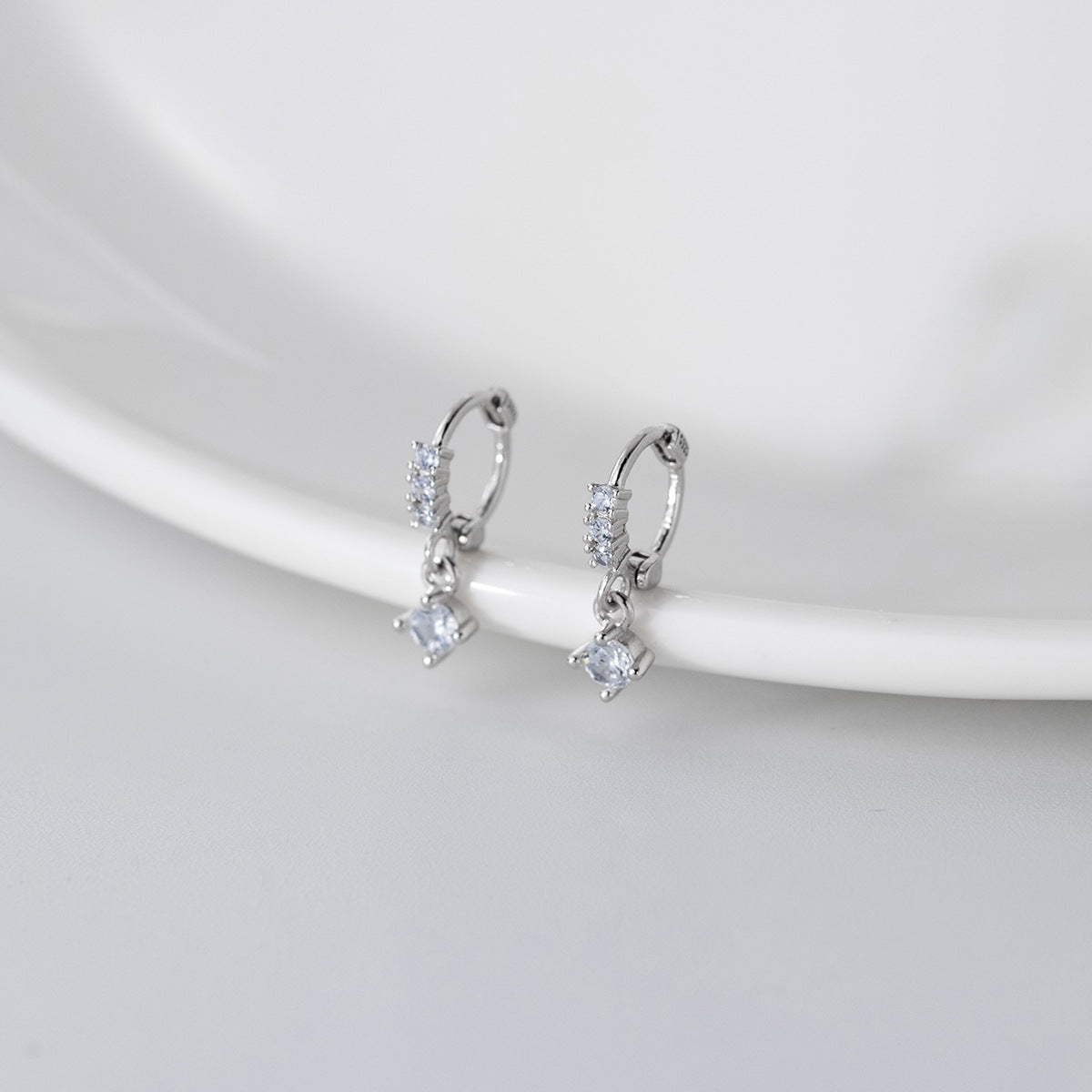 Sterling Silver Geometric Square Zirconia Earrings (5 Pairs)