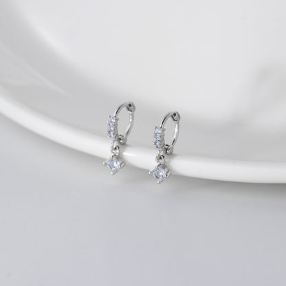 Sterling Silver Geometric Square Zirconia Earrings (5 Pairs)