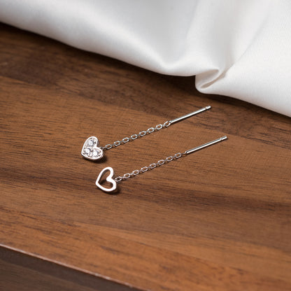 925 Sterling Silver Sweet Symmetrical Cubic Zirconia Heart Threader Earrings (5 Pairs)