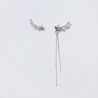 925 Sterling Silver Asymmetrical Antler Pearl Drop Back Earrings (5 Pairs)