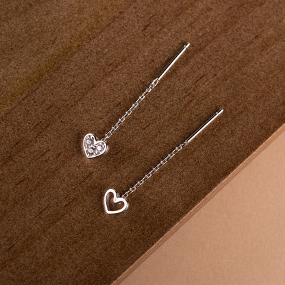 925 Sterling Silver Sweet Symmetrical Cubic Zirconia Heart Threader Earrings (5 Pairs)