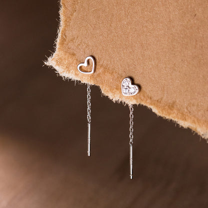 925 Sterling Silver Sweet Symmetrical Cubic Zirconia Heart Threader Earrings (5 Pairs)
