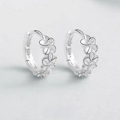 925 Delicate Camellia Flower Hoop Earrings (5 Pairs)