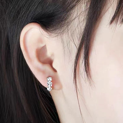 925 Delicate Camellia Flower Hoop Earrings (5 Pairs)