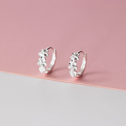 925 Delicate Camellia Flower Hoop Earrings (5 Pairs)