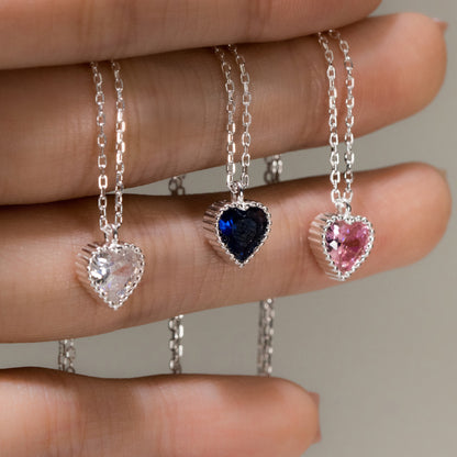 925 Sterling Silver Minimalist Sparkling Heart Pendant Necklace set of 5