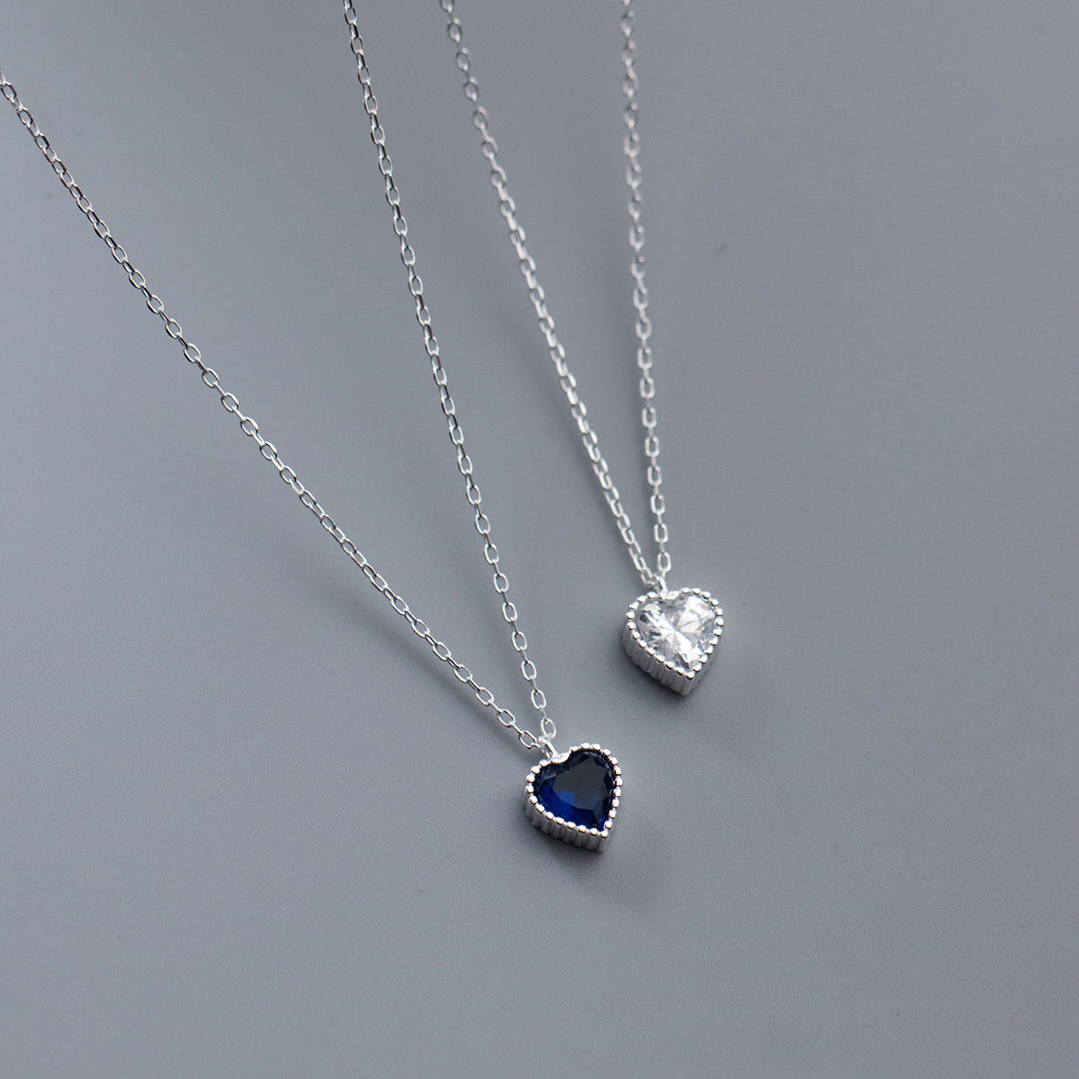 925 Sterling Silver Minimalist Sparkling Heart Pendant Necklace set of 5