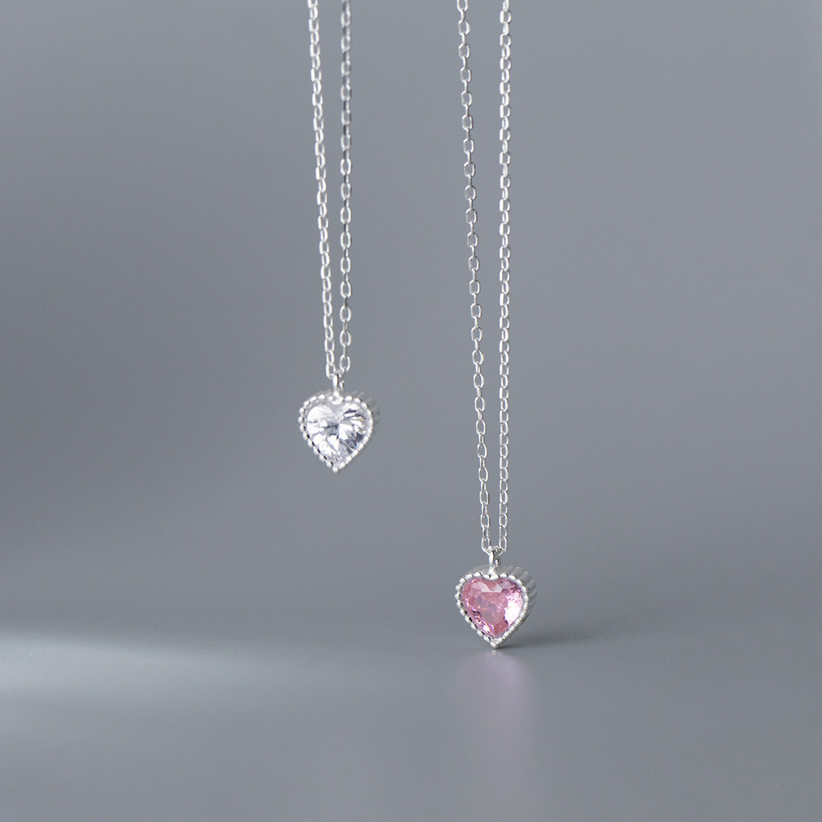 925 Sterling Silver Minimalist Sparkling Heart Pendant Necklace set of 5