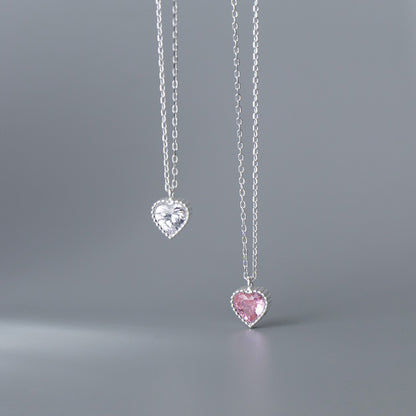 925 Sterling Silver Minimalist Sparkling Heart Pendant Necklace set of 5