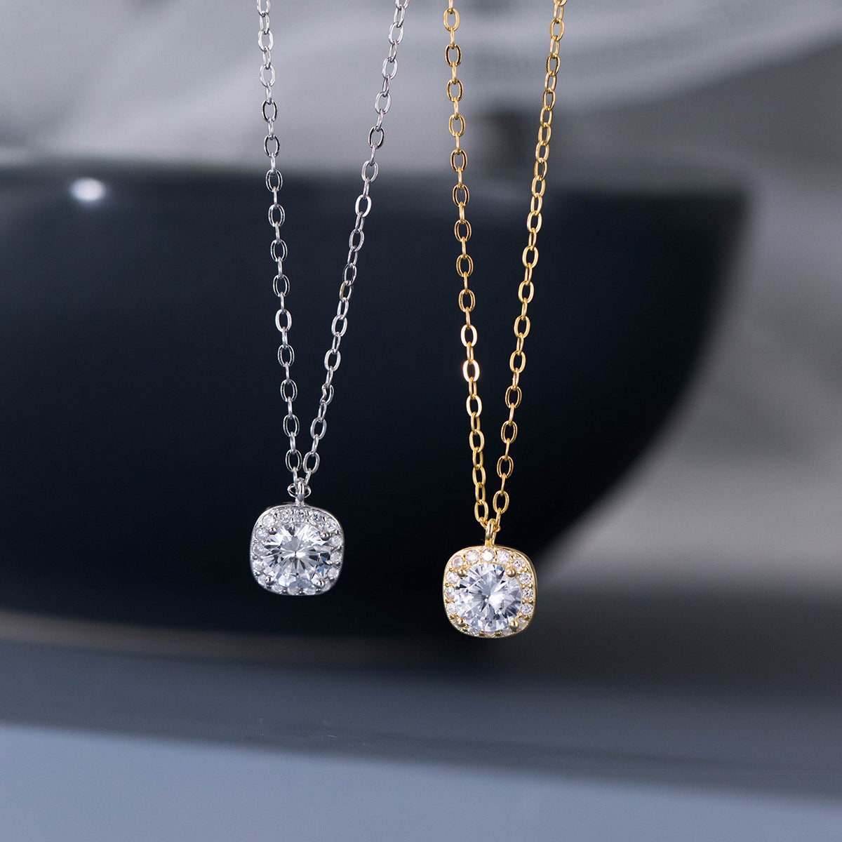 925 Sterling Silver Elegant Square Necklace with Cubic Zirconia Accent Set of 5