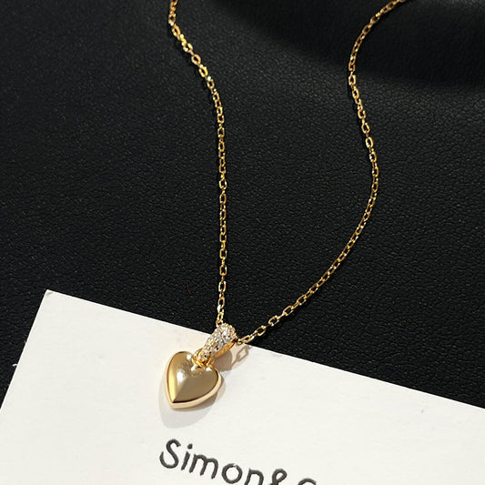 Sterling Silver Puffed Heart Necklace 14K Gold Plated Twisted Chain Wholesale Set of 5