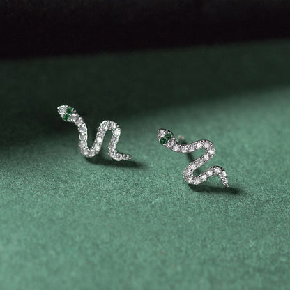 925 Sterling Silver Mini Sparkling Diamond Snake Design Stud Earrings (5 Pairs)
