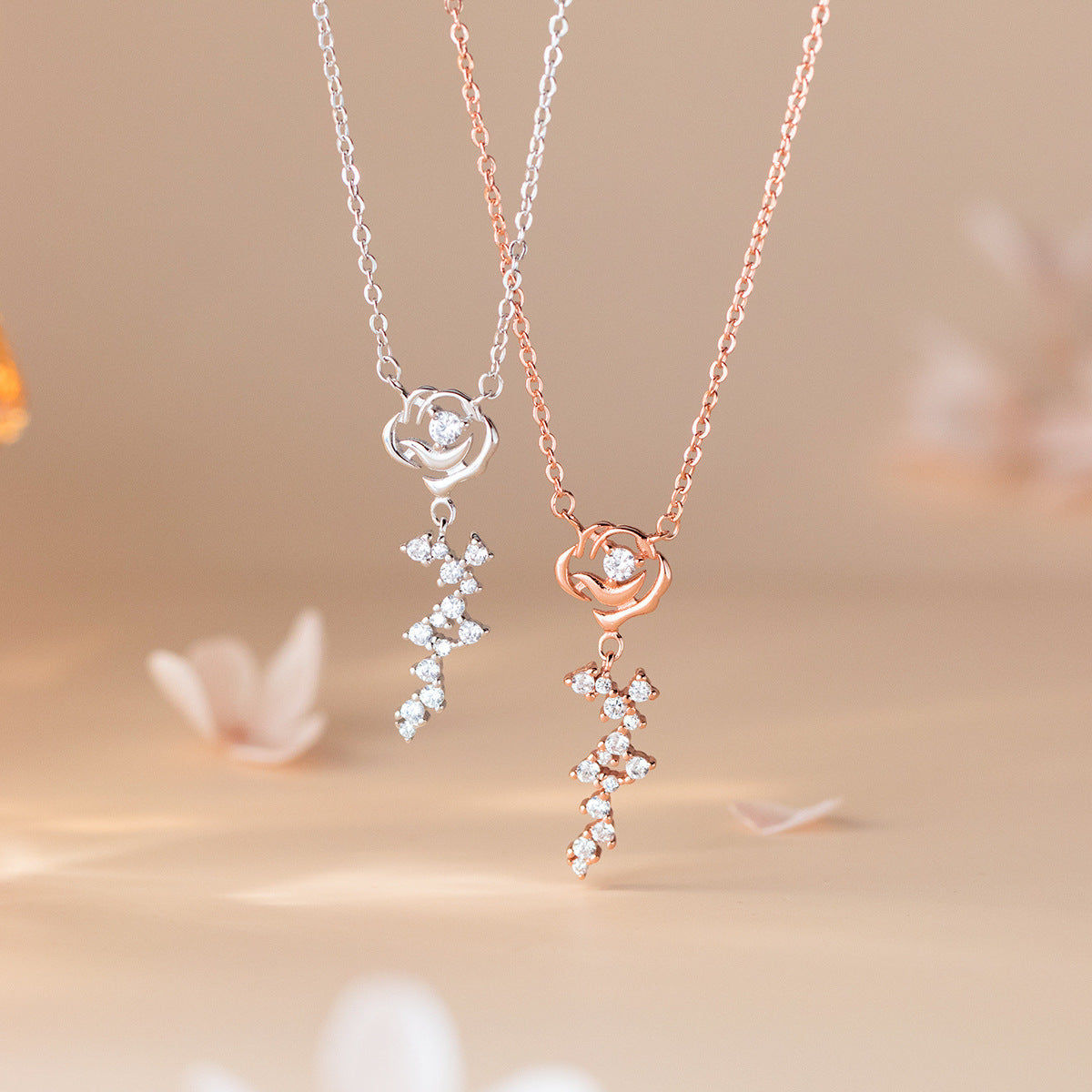 925 Sterling Silver Elegant Rose Necklace Set of 5