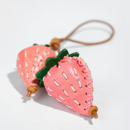 Strawberry Leather Bag Charm in Pink — Handmade Genuine Leather Keychain Wholesale Cute Gift for Girls