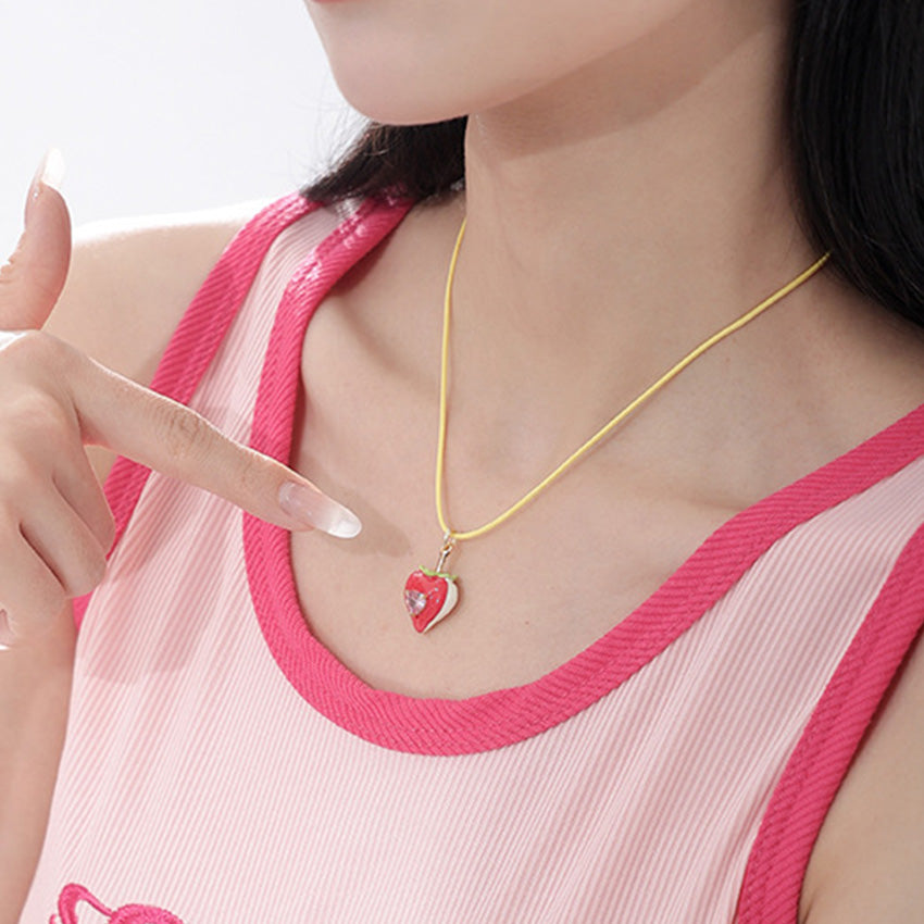 Enamel strawberry necklace and matching earrings five piece set