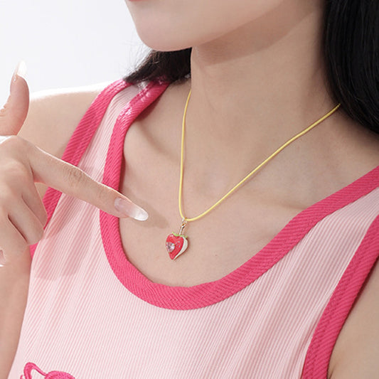 Enamel strawberry necklace and matching earrings five piece set