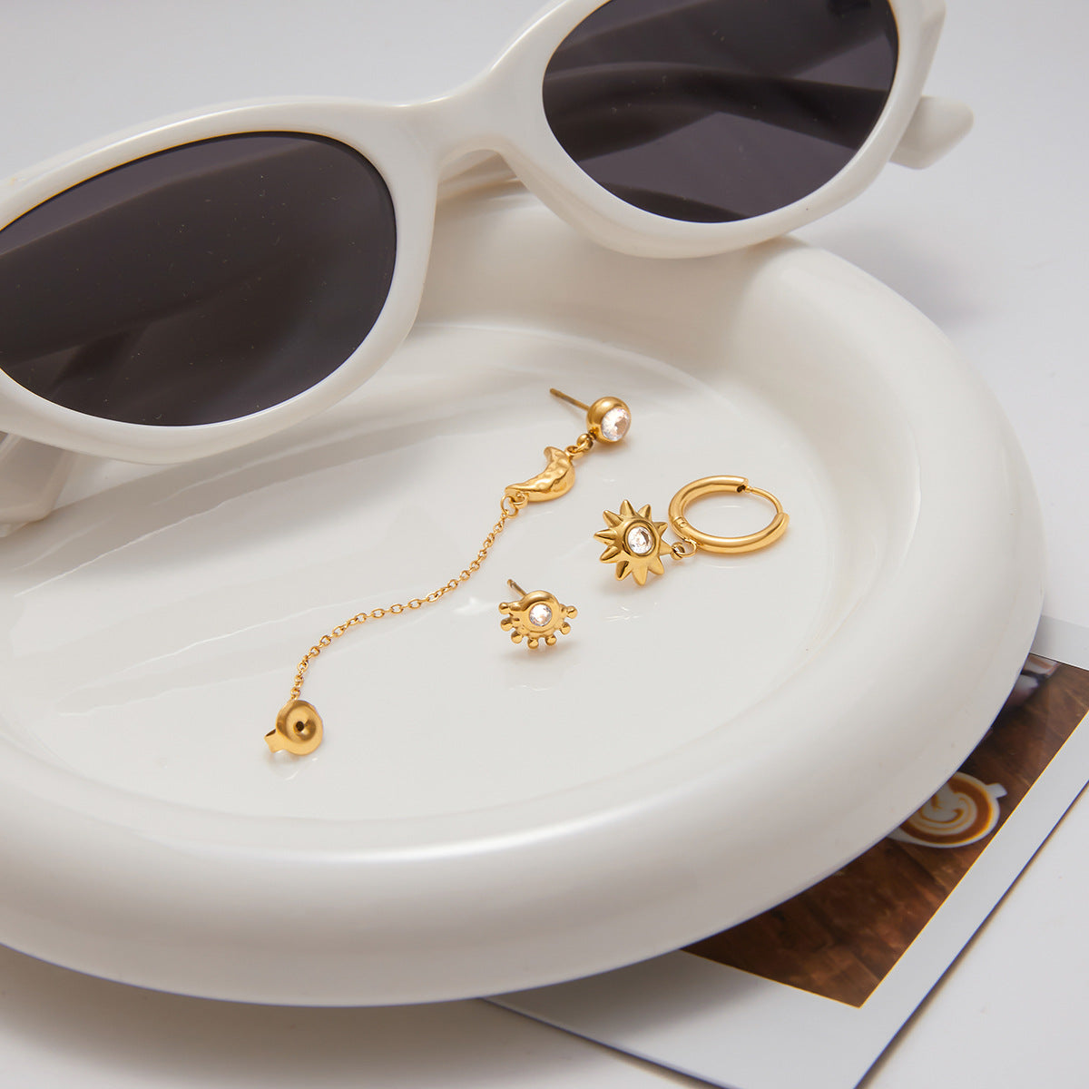 Sun Moon Tassel Earrings Set 3 Piece 18k Gold Plated Five Sets