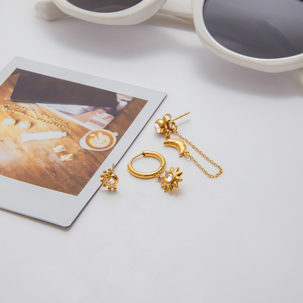 Sun Moon Tassel Earrings Set 3 Piece 18k Gold Plated Five Sets