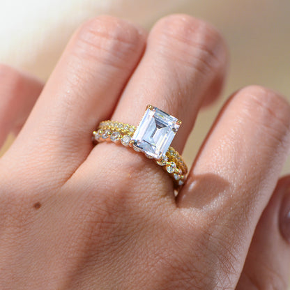 Taylor Swift inspired cushion cut CZ cocktail ring on hand, yellow gold plated 925 silver engagement jewelry wholesale