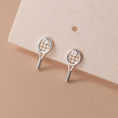 Wholesale sterling silver tennis racket earrings featuring minimalist sports inspired design