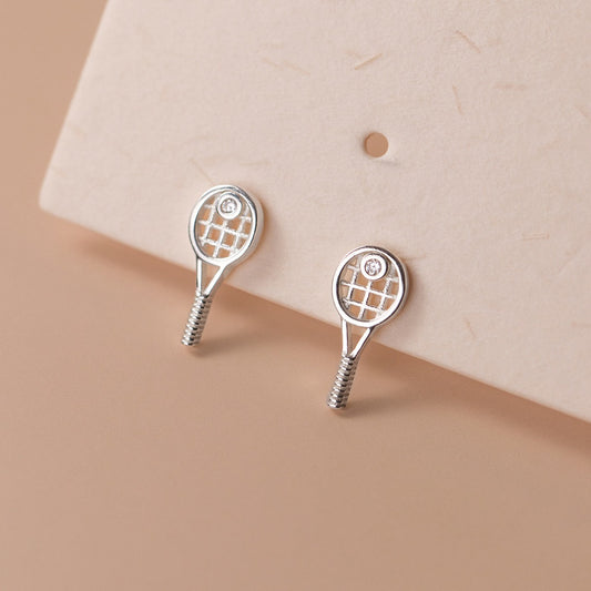Wholesale sterling silver tennis racket earrings featuring minimalist sports inspired design