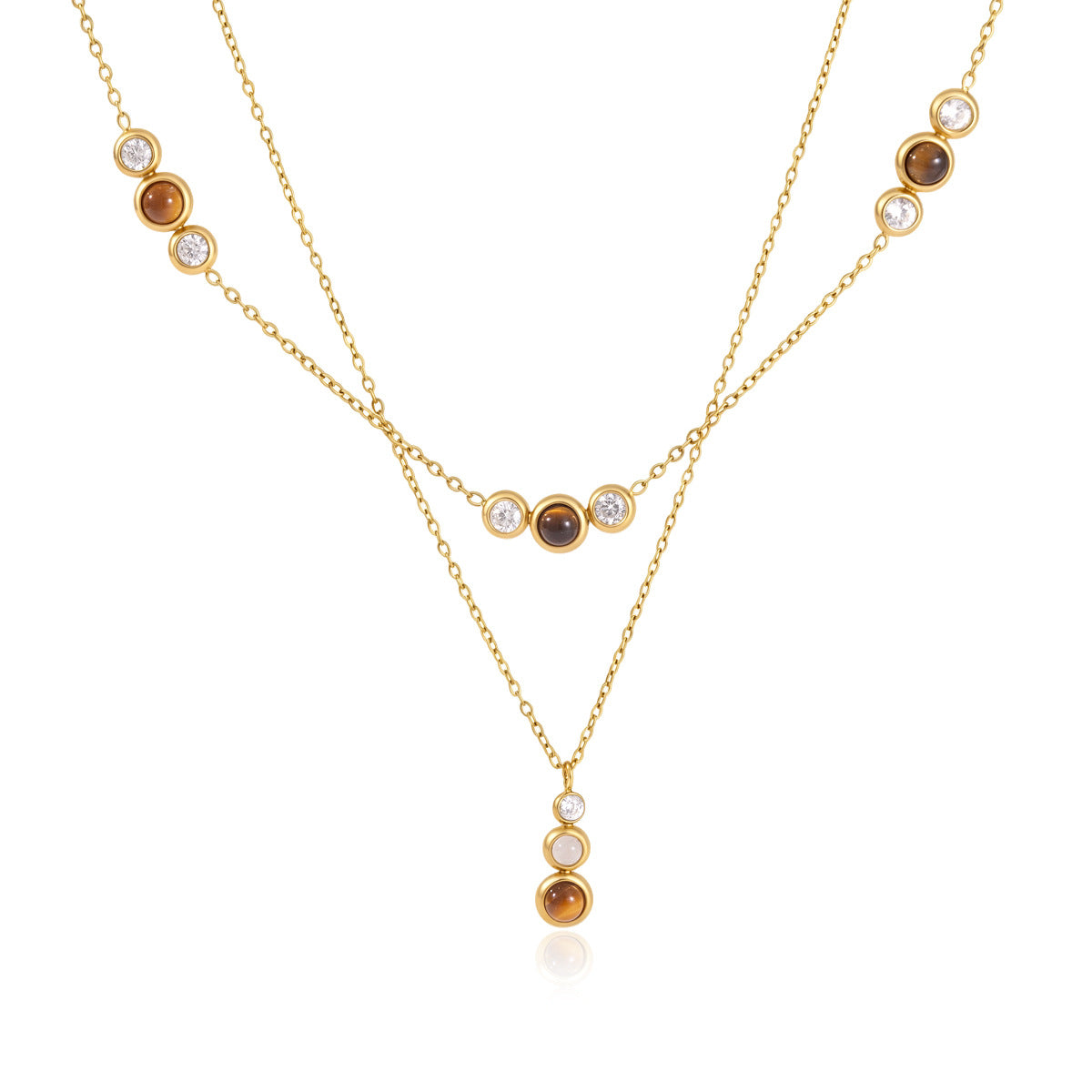 Two separately sold necklaces shown together for styling